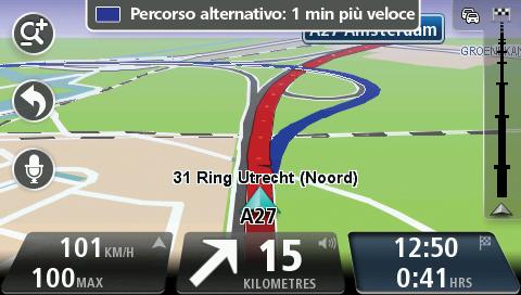 Il dispositivo TomTom ti consente di raggiungere la destinazione il più rapidamente possibile mostrandoti un percorso alternativo più rapido quando è disponibile.