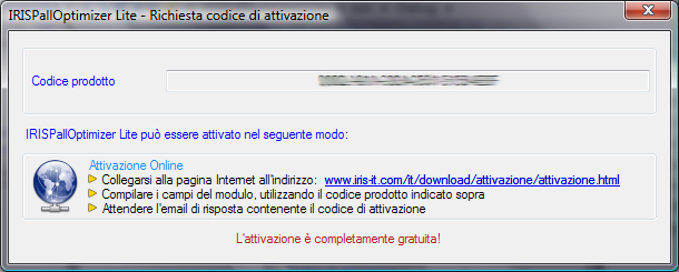 Fig. 2 Inserire il "Nome utente" ed il "Codice di attivazione" e premere il pulsante "Ok" per concludere la procedura di installazione.