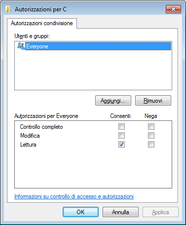 Infine cliccate su Autorizzazioni, in modo da selezionare gli utenti e le relative autorizzazioni (lettura, modifica o controllo completo). 9.