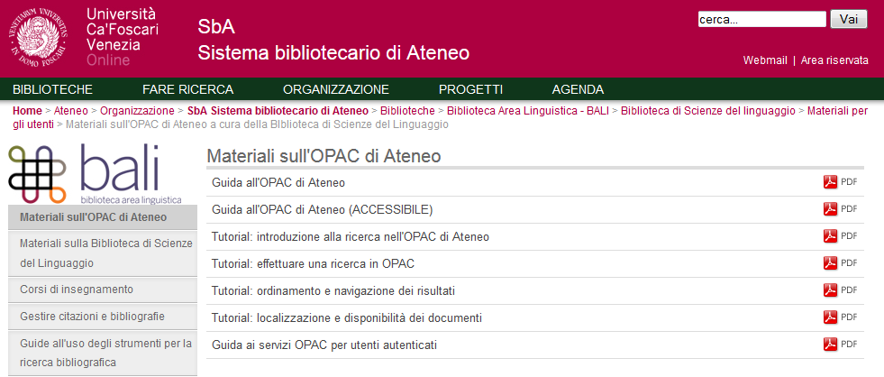 Materiali sull OPAC di Ateneo