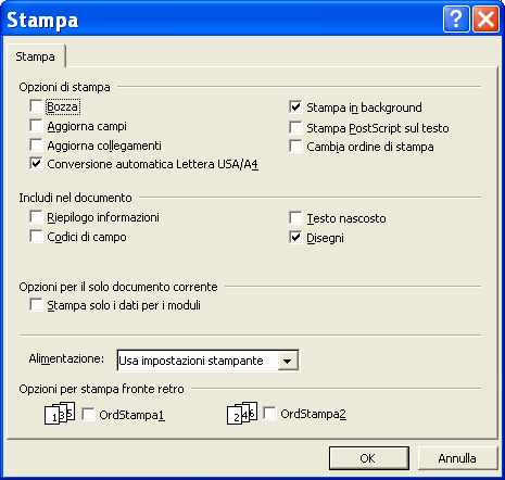 Stampa del documento Infine con il pulsante Opzioni