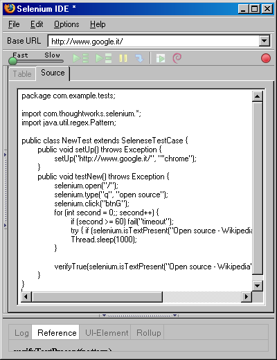 28 Selenium IDE Personalizzazione Script Tra le Options è possibile selezionare un formato per poter personalizzare lo script.