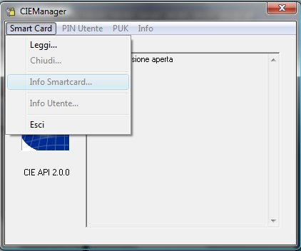 Figura 5-Schermata iniziale Da questa schermata è possibile avviare una nuova sessione di lavoro sulla CIE attualmente inserita in un lettore di smartcard.