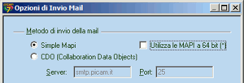 INVIO DELLE MAIL CON OUTLOOK A 64BIT Con l avvento di Microsoft Outlook a 64 bit, non è possibile inviare le mail da Picam con il metodo delle SimpleMAPI perché Microsoft ne ha bloccato la