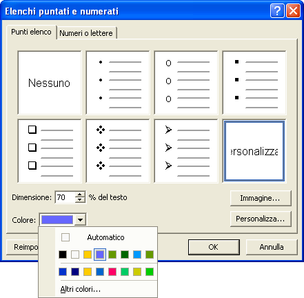 3.1.9 Modificare lo stile dei punti e dei numeri in un elenco di un solo livello scegliendo tra le opzioni previste.