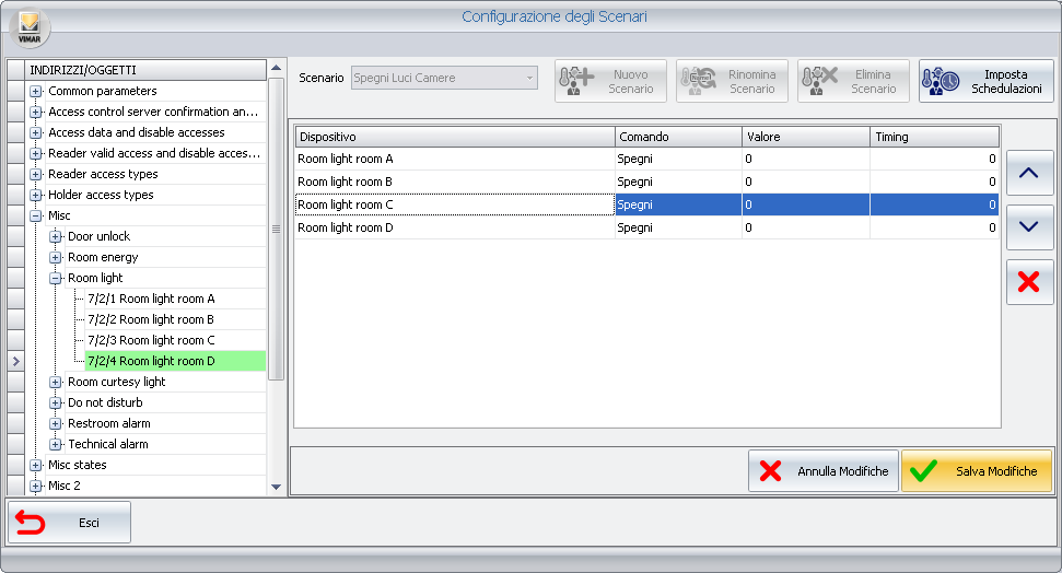 6. Dopo aver completato la configurazione dello scenario premere il pulsante Salva