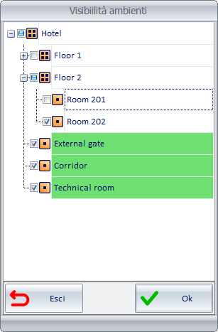 Visibilità ambienti Nella sezione Gestione Utenti è possibile modificare la visibilità degli ambienti preimpostati in fase di configurazione ETS (vedi capitolo Configurazione ETS a pag.