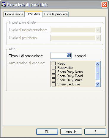 Impostazione dei parametri di connessione al database Premere il pulsante Cambia connessione al database per accedere alla finestra di impostazione dei dati di connessione al database.