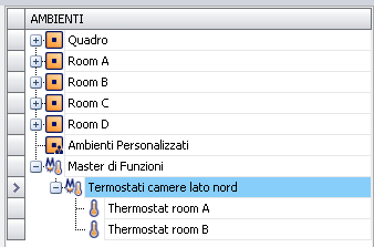 a. Individuare nella sezione DISPOSITIVI della finestra Configurazione ETS il termostato che si desidera associare al master di funzioni.