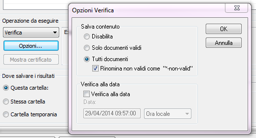 Per il resto cambia l aspetto della schermata di conferma (Opzioni), per i cui dettagli si rimanda alla funzione di Firma PAdES su un documento. 3.2.7.