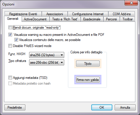 Rendi documento originale read-only - se questo checkbox è attivato, i file corrispondenti ai documenti aperti da DigitalSign non verranno modificati da eventuali operazioni compiute nell ambito