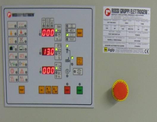 1.5 Alimentazione elettrica 1.5.1 Gruppo Elettrogeno In caso di blackout viene attivato in maniera automatica un gruppo elettrogeno da 100 KVA.