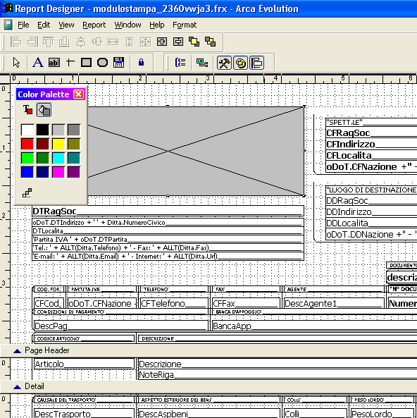 L architettura e le caratteristiche di riferimento Figura 2 - Il Report Designer. Il tool integrato nell applicazione per disegnare i layout dei moduli aziendali e dei report di stampa.