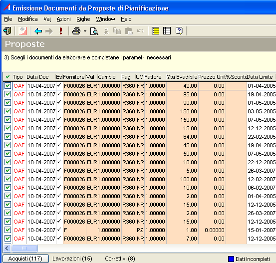 Distinta base e programmazione della produzione Figura 68 - Il Wizard di generazione Documenti per consolidare il Piano di Produzione.