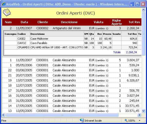 L apertura ad Internet Figura 78 Visualizzazione dell avanzamento ordini disponibile accedendo all area B2B: permette all utente di