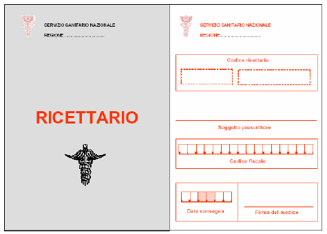 COPERTINA DEL RICETTARIO -Parte fissa: ente competente; -Parte removibile (cedola): attesta la consegna del ricettario al