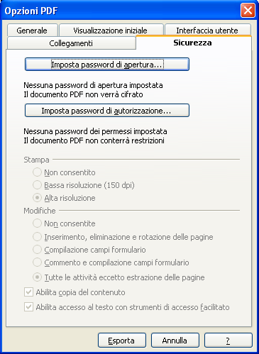 5.10. Esportare la presentazione in PDF Un interessante opportunità è offerta da Impress con l esportazione nel formato PDF (Portable Document Format).