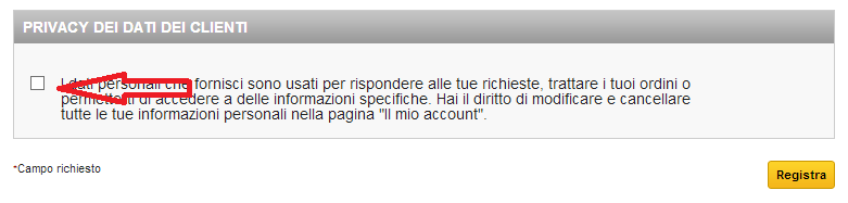 Inserire a sinistra l email desiderata che verrà usata come nome utente sul sito e cliccare il pulsante CREA IL TUO ACCOUNT.