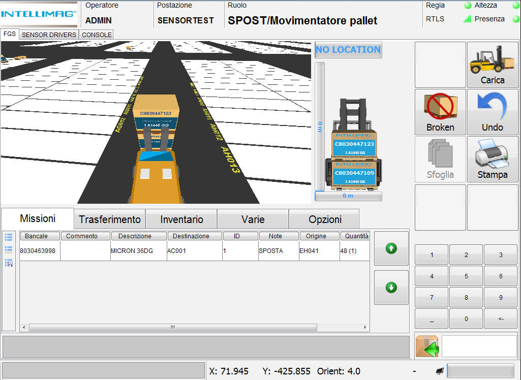 RTLS e FGS RTLS (Real Time Locating System) localizzazione in tempo reale di carrelli e merci Grazie alle funzionalità RTLS di INTELLIMAG è possibile in ogni momento ottenere la posizione reale di