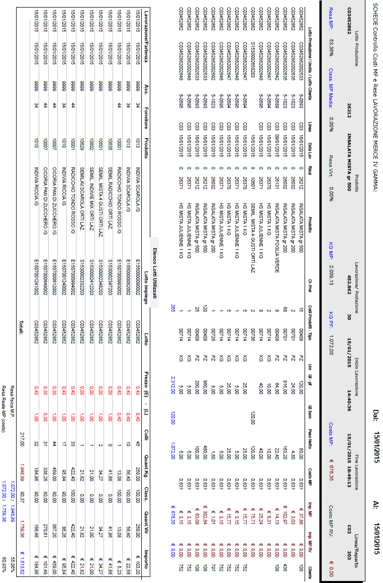 Figura 15 Scheda lavorazione