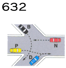 perché è un autobus F09) il veicolo C passa per primo 04002) Secondo le norme di precedenza nell'incrocio rappresentato in fig 632 V01) il veicolo N passa per ultimo V02) il veicolo B passa dopo il