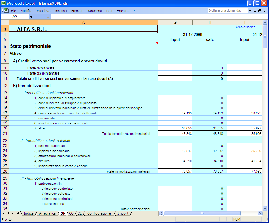 NOTA: Le segnalazioni di incongruenza tra valori immessi e valori calcolati sono riportate solo a livello informativo e non sono vincolanti né al fine della generazione dell istanza XBRL né ai fini