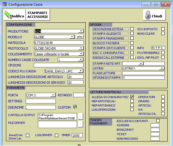 In Area51 configurare come da esempio; porre attenzione a: Percorso del file: deve corrispondere a quello indicato nelle cartelle predefinite del MULTIDRIVER_SERVER (nell esempio C:\Program