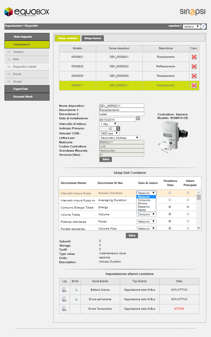 15.2 Setup Contatori Contatore integrato nel