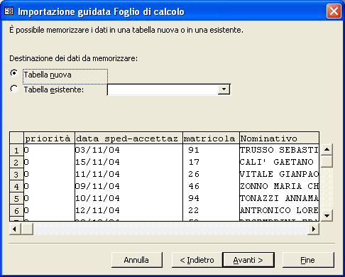 Se scegliessimo una tabella Access (tipologia proposta in automatico), verrebbe visualizzata la finestra Importa oggetti, relativa al file di database corrispondente alle coordinate immesse.