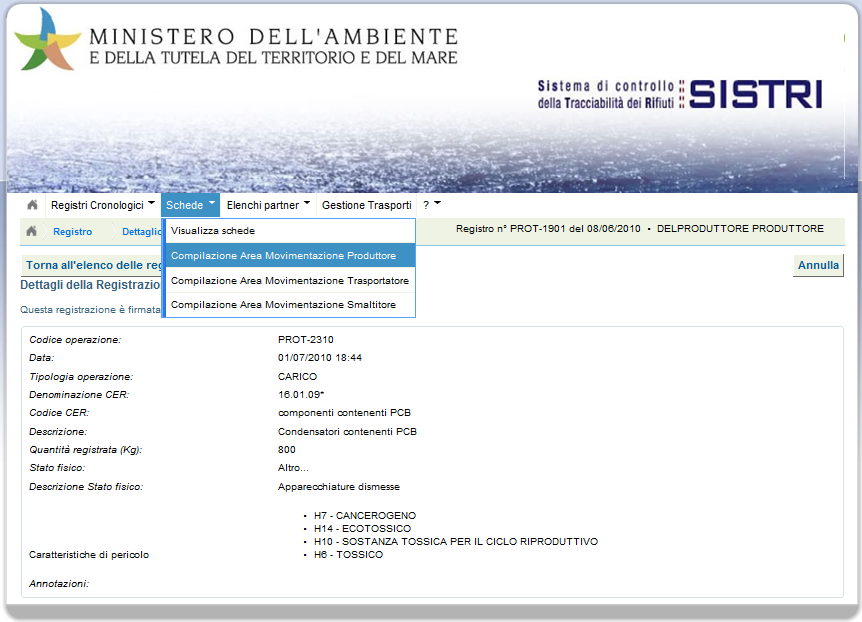 7.1.2. Annullamento manuale delle registrazioni del registro cronologico Questa procedura deve essere utilizzata: In caso di esito negativo della Verifica Analitica (5.1.8); In caso un cui ci si