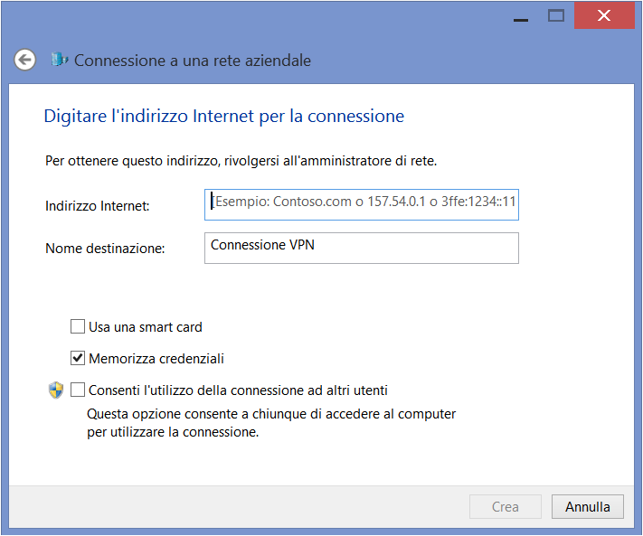Configurazione accesso VPN lato Client Windows In selezionare quindi selezionare infine selezionare.