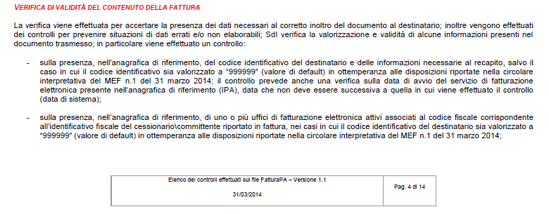 Elenco dei controlli sulla FatturaPA