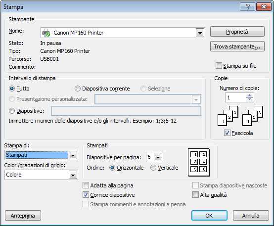 vengono stampate sui fogli lucidi ed in seguito visualizzate tramite una lavagna luminosa stampati: le slide vengono stampate in formato volantino presentazione: le slide vengono visualizzate sul