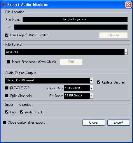 IMPORTANTI 6 Registrare NORME con Cubase DI SICUREZZA LE 4 Mixdown 1 Posizionare i locatori sinistro e destro per specificare la regione che si intende esportare come missaggio audio (Mixdown).