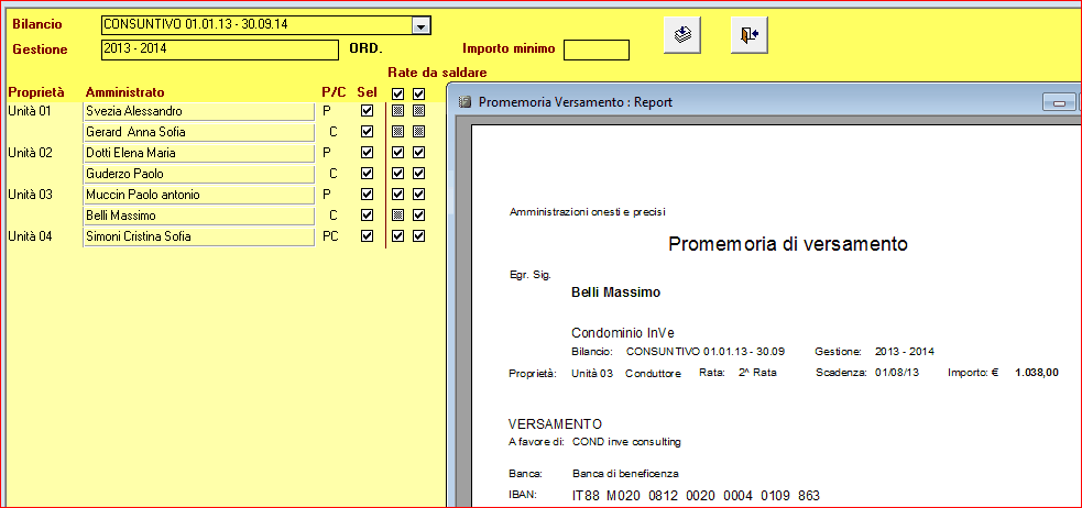 Versamento rate condominiali 171 addebitare la spesa per l invio del sollecito. Il tasto esporta dati, crea l archivio per la stampa unione 7.