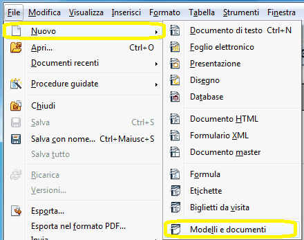 Corrispondenza 321 Passo 3 - Esportare i dati da RipartoIG Passo 4: Stampare la corrispondenza con OpenOffice writer Richiamare Writer, quindi File\ Nuovo\ Modelli e