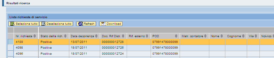 2.5 Download Xls Questa funzionalità è accessibile sempre tramite la lista delle azioni eseguibili su ogni prestazione e consente di eseguire il download in formato Excel di una richiesta di servizio