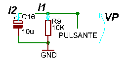 i=i 1 i 2 i= 5V VP R8 5V VP = VP R8 R9 C i 1 = VP R9 VP i 2 =C dvp dt =C VP Risolvendo l'equazione differenziale e imponendo le condizioni iniziali si ottiene: VP t = 5V R9 R8 R9 R8 R9 1 e R8 R9 C e