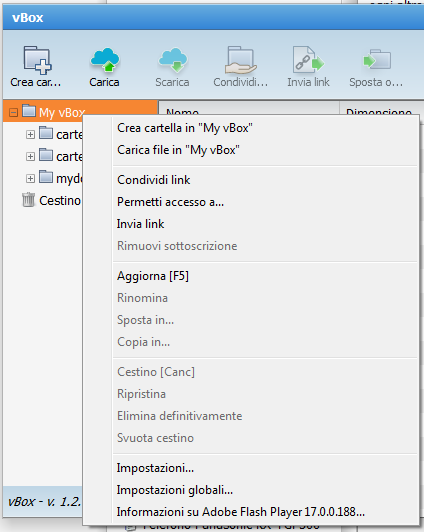 A questo punto potete creare delle cartelle dove caricare dei file in modo tale da poterli visualizzare e gestire da qualsiasi PC accedendo alla Webmail Pronto.