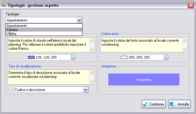 Lo sfondo di ogni locale ed il colore utilizzato per il testo, dipendono dai colori impostati sul locale corrente.