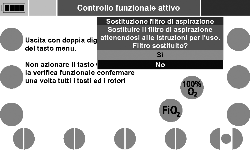 capitolo "Utilizzo" delle istruzioni per l'uso di MEDUMAT Transport. Un elemento di comando funziona correttamente quando l'elemento di comando rispettivo viene visualizzato in verde sul display.