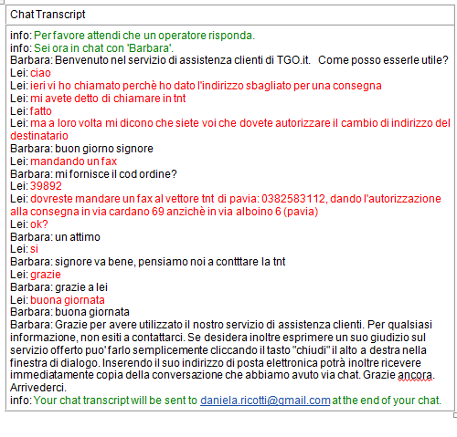 La chat: esempio di transcript di una