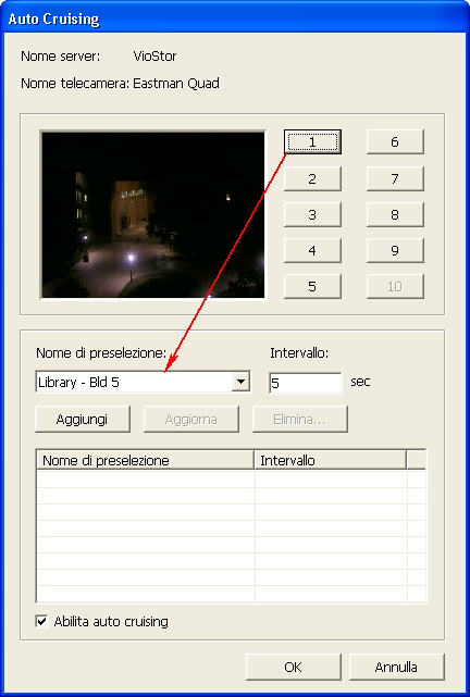 4. Cliccare i tasti numerici per visualizzare le posizioni pre-impostate della telecamera PTZ.