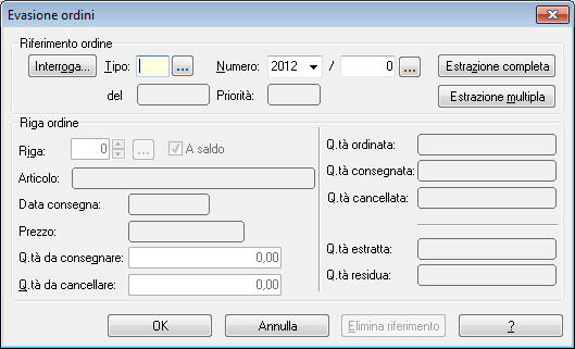 ciascun ordine di interesse. Qualora, per uno specifico ordine, si volessero evadere tutte le righe, si consiglia di selezionare la testata dell ordine di riferimento (colonna Sel.