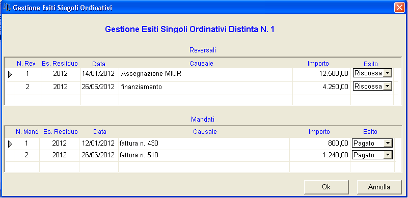 figura 10 in questa fase per ogni movimento è possibile scegliere fra i seguenti esiti: riscossa / pagato = indica che il movimento è stato regolarmente incassato/pagato da parte dell'istituto