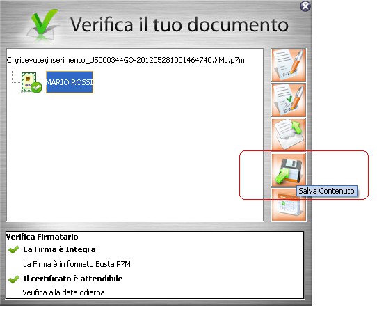 come estrarre il file xml, quindi una volta selezionato il file, basterà cliccare sul tasto Salva contenuto per estrarlo e