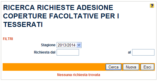 3. Il form Richiesta Adesione è così strutturato: Nel form Richiesta Adesione sono disponibili i seguenti componenti: Box a elenco per la scelta della Stagione di riferimento (di default è sempre