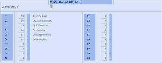 Selezionando l opzione [I]ncludi, verranno considerate le sole mensilità [P]renotate. Selezionando l opzione [E]scludi verranno considerate tutte le mensilità con l'esclusione di quelle [P]renotate.