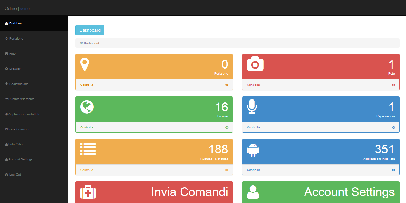 4.10. Account Settings Da questa pagina si potrà modificare la password di accesso al sito/odino, e si potrà eliminare tutti i dati salvati sul sito. 4.11.