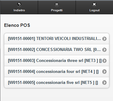 5) A login eseguito, compare la lista dei progetti disponibili per la squadra: scegliere uno tra